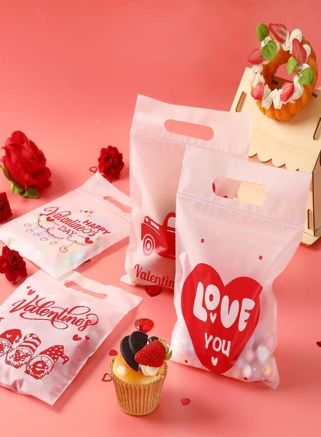BOEIAC Valentines Cellophane Gift Bags, 40 PCS Valentines Treat Bags, Plastic Valentine Candy Cookies Snacks Goodies Sealing Bag with Handles for Valentine's Day Kids Party Favor Supplies Classroom Exchange - Image 2